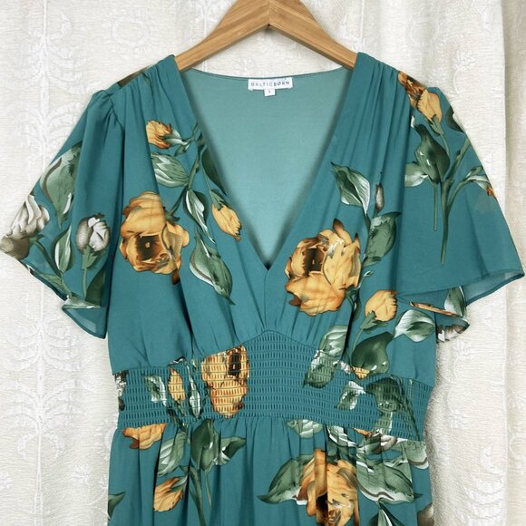 Baltic Born Birdie maxi dress in Eucalyptus Floral smocked chiffon formal boho - Picture 3 of 9